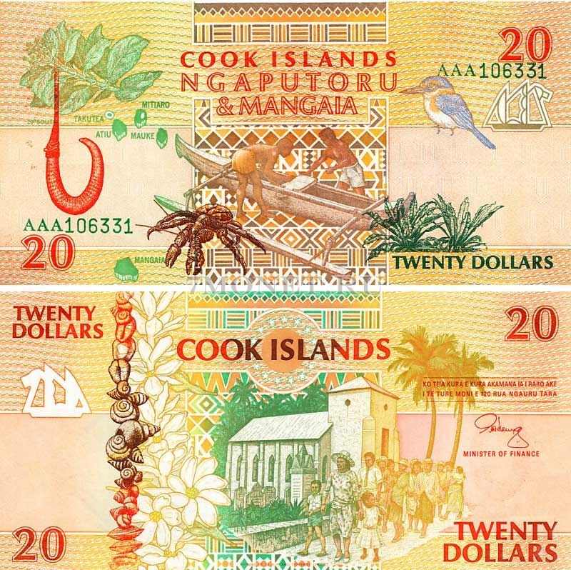 бона Острова Кука 20 долларов 1992 год
