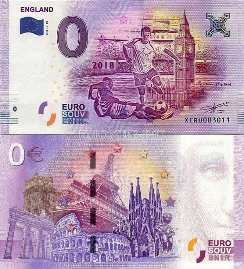 0 евро 2018 год сувенирная банкнота к Чемпионату Мира ФИФА - Англия