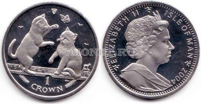 Остров Мэн 1 крона 2004 года кошка