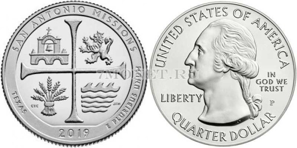 США 25 центов 2019Р Техас Национальный Исторический Парк Миссии Сан-Антонио, 49-й