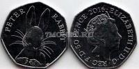 монета Великобритания 50 пенсов 2016 год Кролик Питер - 150 лет со дня рождения Беатрис Поттер