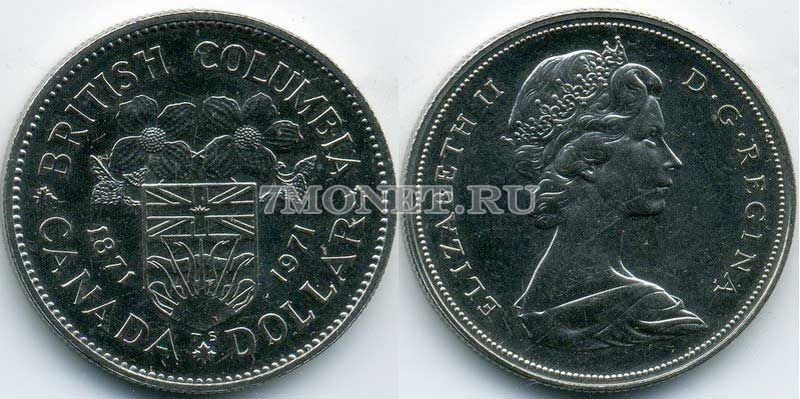 монета Канада 1 доллар 1971 год 100-летие присоединения Британской Колумбии