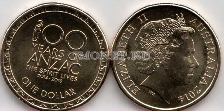 монета Австралия 1 доллар 2014 год 100 лет АНЗАК