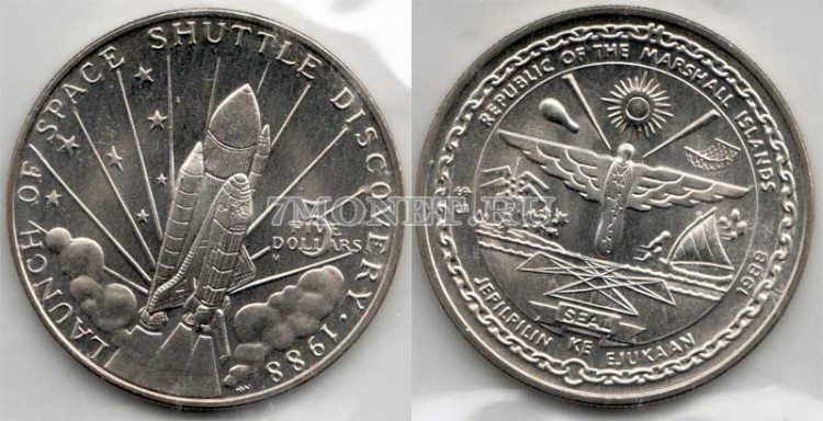 монета Маршалловы острова 5 долларов 1988 год Дискавери (шаттл)