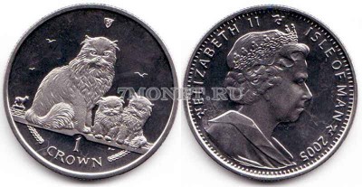 Остров Мэн 1 крона 2005 года кошка