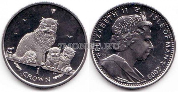 Остров Мэн 1 крона 2005 года кошка