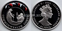 монета Фолклендские острова 50 пенсов 2002 год золотой юбилей Елизавета II - королева на играх Содружества, эмаль
