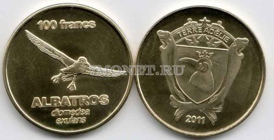 монета Земля Адели  100 франков 2011 год Альбатрос