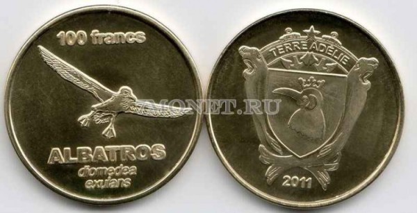 монета Земля Адели  100 франков 2011 год Альбатрос
