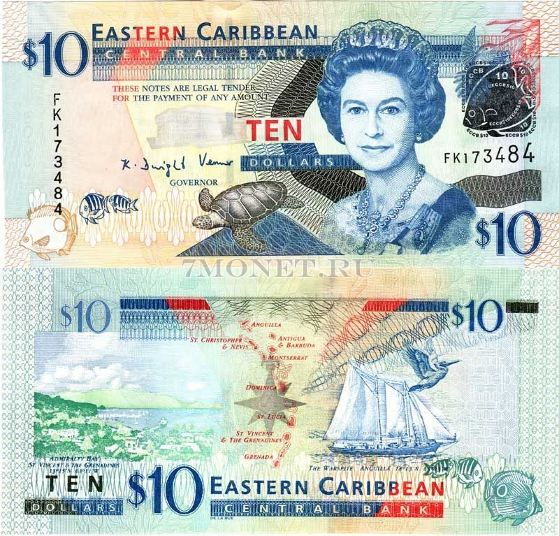 бона Восточные Карибы 10 долларов 2008 год