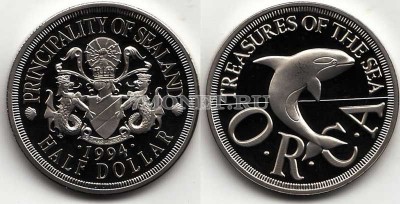 монета Силенд 0,5 доллара 1994 год Сокровища моря. Косатка