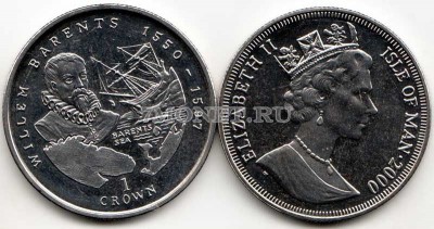 монета Остров Мэн 1 крона 2000 год Виллем Баренц