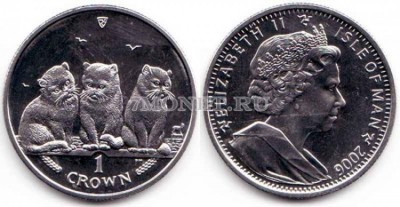 Остров Мэн 1 крона 2006 года кошка