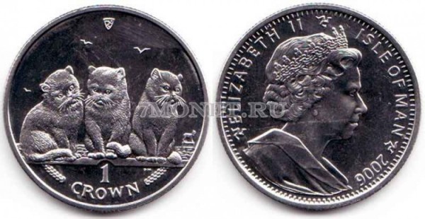 Остров Мэн 1 крона 2006 года кошка