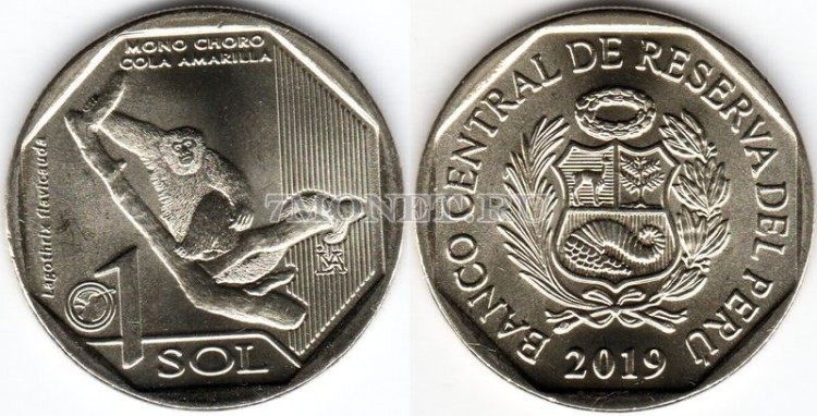 монета Перу 1 новый соль 2019 год серия Фауна Перу - Желтохвостая обезьяна