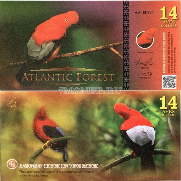 бона Атлантический лес (Южной Америки) 14 долларов 2016 год Андский скальный петушок