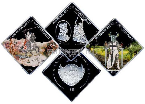 Палау набор из 3-х монет 1 доллар 2010 год Грюнвальдская Битва - 600 лет