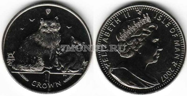 Остров Мэн 1 крона 2007 года кошка