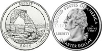 США 25 центов 2014D год штат Юта Национальный парк Арки, 23-й