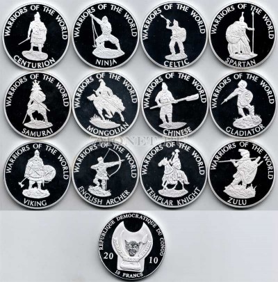 Конго набор из 12-ти монет 2010 год Воины мира PROOF