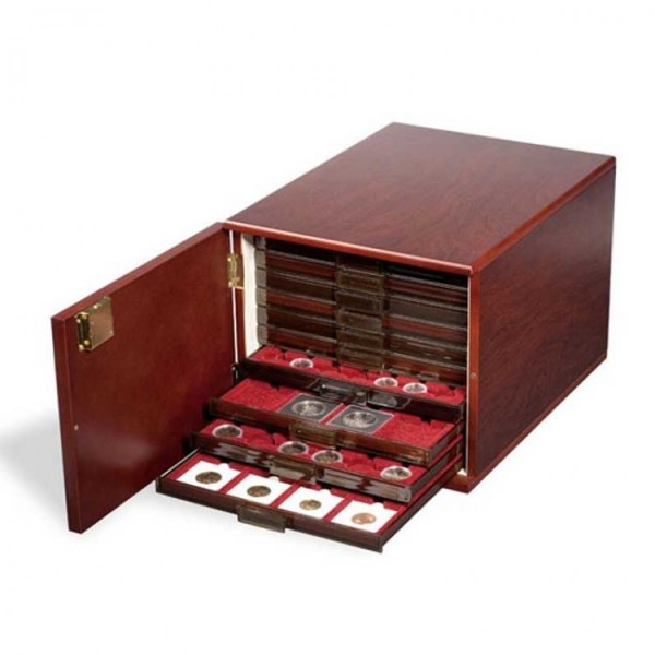 Кофр для 10 монетных боксов с внешней отделкой под красное дерево