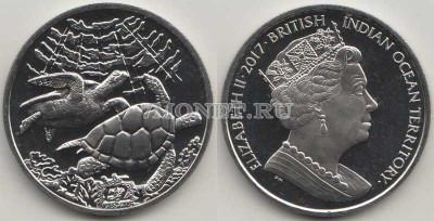 монета Британские территории индийского океана 2 фунта 2017 год Черепахи