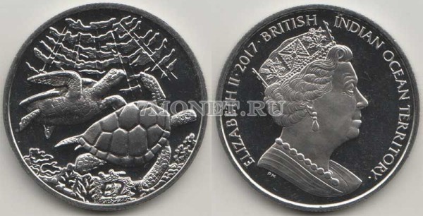 монета Британские территории индийского океана 2 фунта 2017 год Черепахи