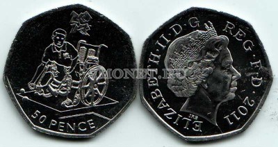 монета Великобритания 50 пенсов 2011 год Летние Олимпийские игры Лондон 2012 ...