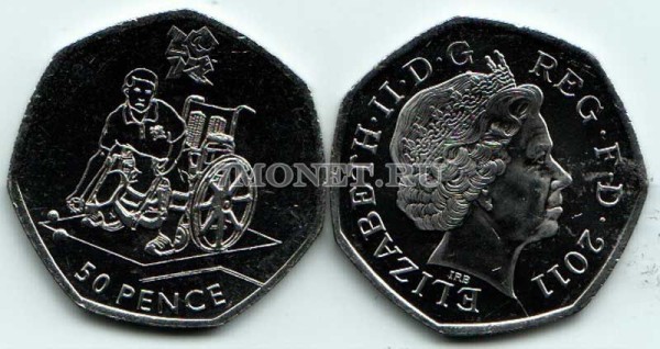 монета Великобритания 50 пенсов 2011 год Летние Олимпийские игры Лондон 2012 - бочче для инвалидов