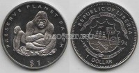 монета Либерия 1 доллар 1994 год Сохраним планету Земля. Горилла