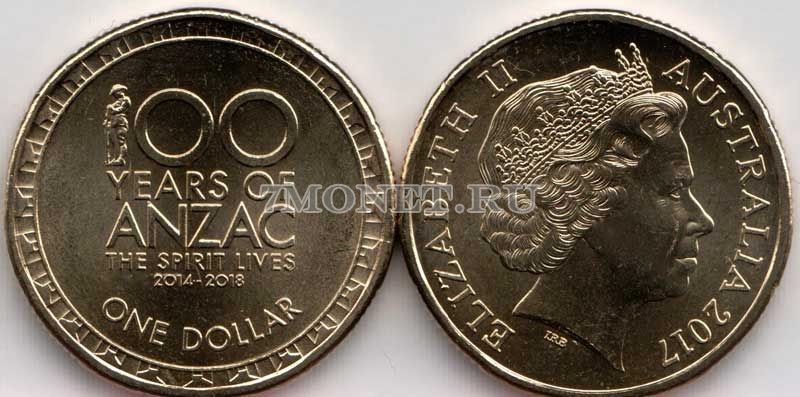 монета Австралия 1 доллар 2017 год 100 лет АНЗАК