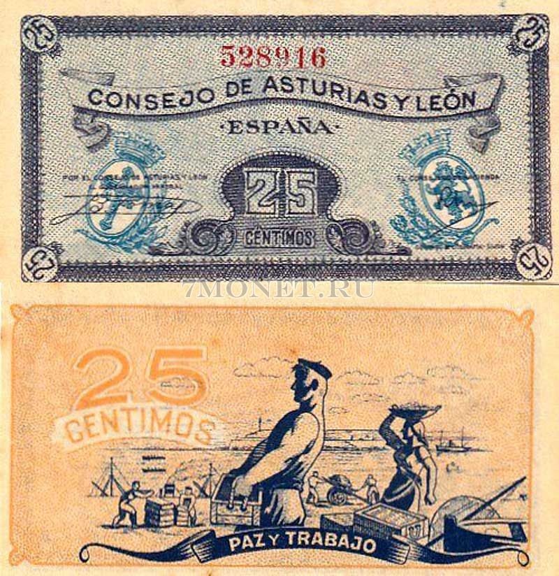 бона Испания 25 сантимов 1937 год