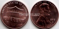 монета США 1 цент 2015D год