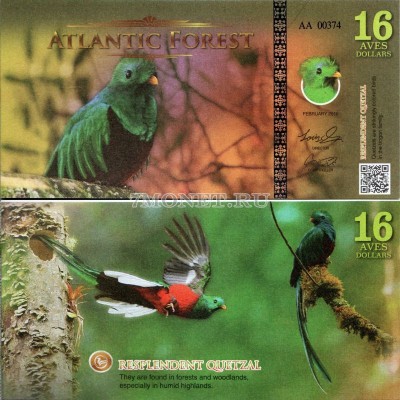 бона Атлантический лес (Южной Америки) 16 долларов 2016 год Квезаль