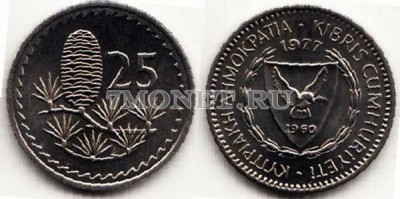 монета Кипр 25 миле 1977 год