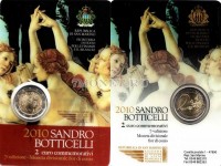 монета Сан Марино 2 евро 2010 год Боттичелли буклет