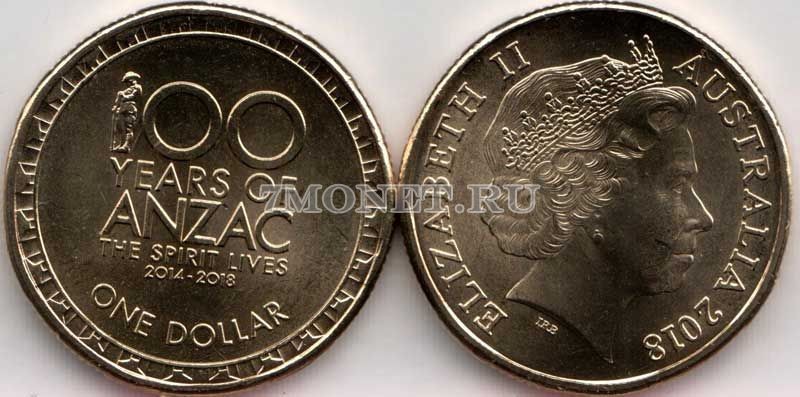 монета Австралия 1 доллар 2018 год 100 лет АНЗАК