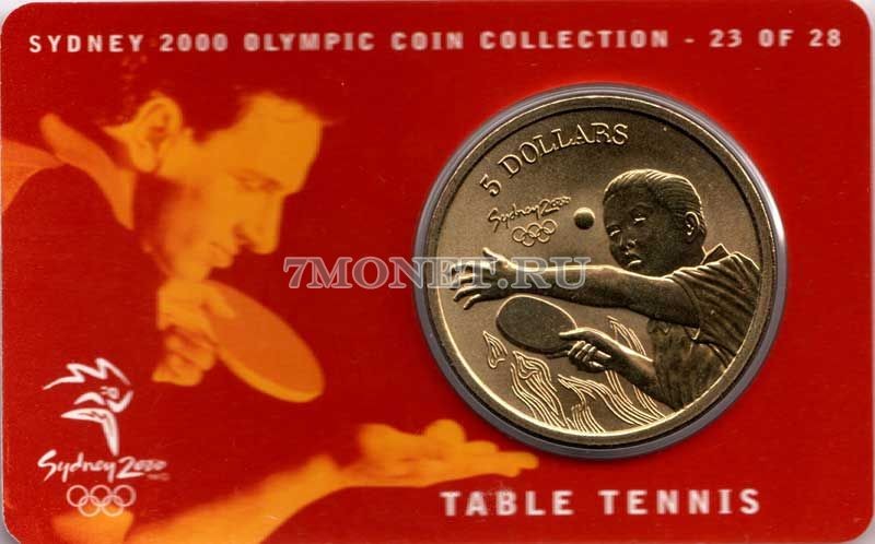 монета Австралия 5 долларов 2000 год Олимпийские игры в Сиднее - Настольный теннис, в буклете 23 из 28