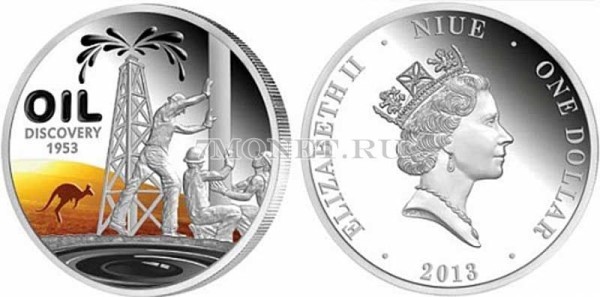 монета Ниуэ 1 доллар 2013 год Открытие нефти в Австралии PROOF