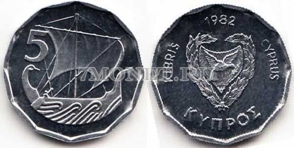 монета Кипр 5 миле 1982 год