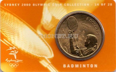 монета Австралия 5 долларов 2000 год Олимпийские игры в Сиднее - Бадминтон, в...