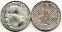 монета Германия 5 марок 1975J год 50 лет со дня смерти Фридриха Эберта