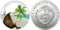 монета Палау 5 долларов 2009 год Кокос, эмаль, с запахом кокоса