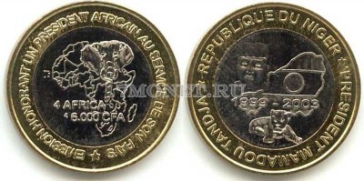 монета Нигер 6000 франков КФА (4 африка) 2003 год Мамаду Танджа