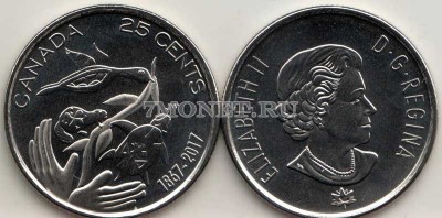 монета Канада 25 центов 2017 год 150 лет Конфедерации. Надежда на зелёное буд...