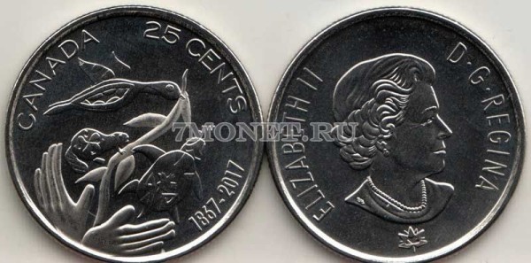 монета Канада 25 центов 2017 год 150 лет Конфедерации. Надежда на зелёное будущее