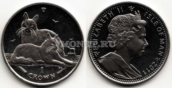 Остров Мэн 1 крона 2011 год кошки