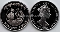 монета Фолклендские острова 50 пенсов 2002 год золотой юбилей Елизавета II - фейерверк