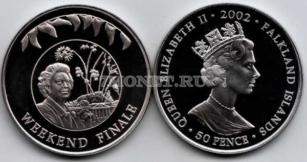 монета Фолклендские острова 50 пенсов 2002 год золотой юбилей Елизавета II - фейерверк