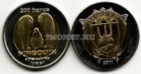 монета Остров Кергелен 200 франков 2011 год императорский пингвин